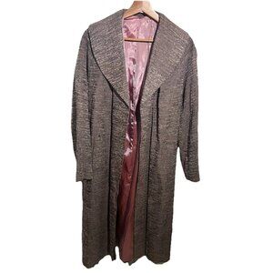 Vintage 1970s Metallic Knit Long Duster Jacket Satin Lined Open Front USA